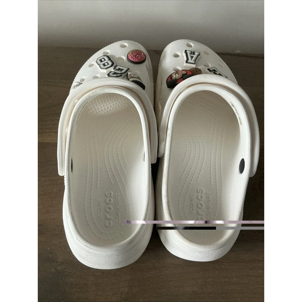 Crocs STOMP PLATFORM CLOGS White Shoes -  Size 8 Iconic Comfort Disney Charms